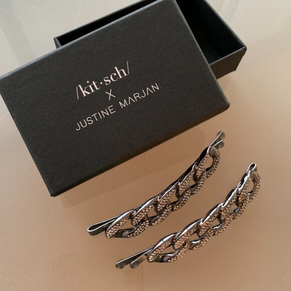 Lot of 2 Kitsch x Justine Marjan XL Hair Slides  Rhinestone Chain Bobby … - Picture 3 of 6